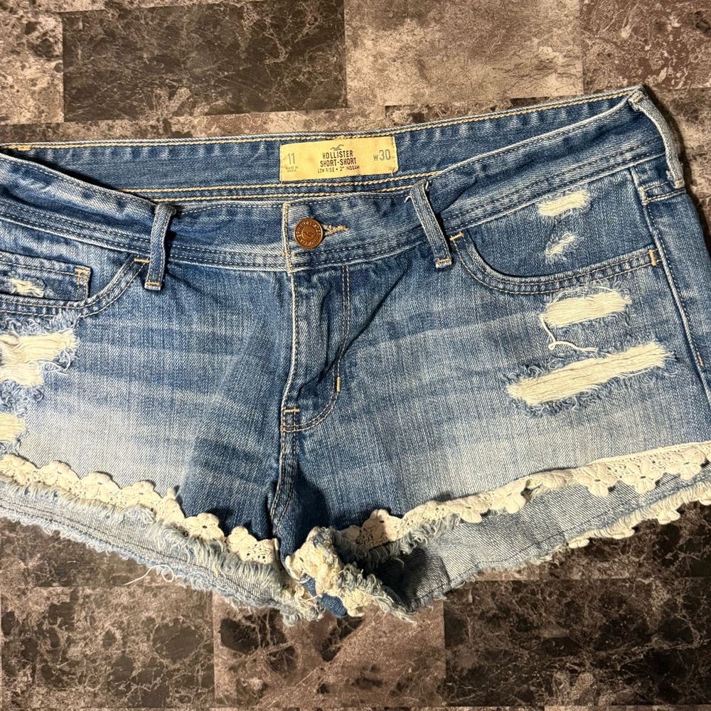 American Eagle Outfitters Blue Distressed Jean Shorts